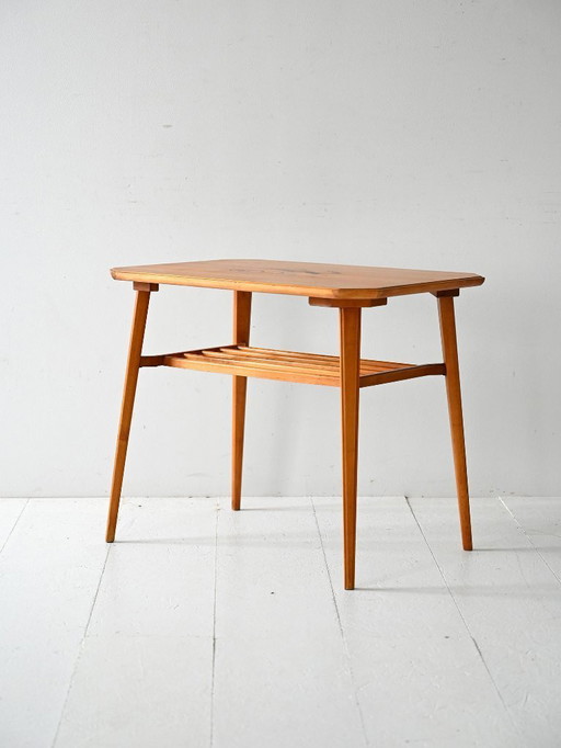Vintage Scandinavian birch table with inlay