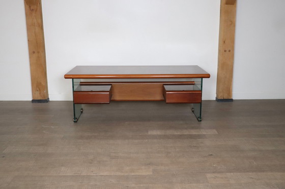 Image 1 of Directors Desk In Glass, Wood And Brass By Tosi, Italy 1960S