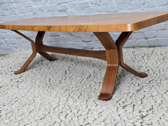 Image 1 of Mid-Century Danish Modern Design Teak Wooden Coffee Table with Sculptural Plywood Legs. Denmark, 1960s