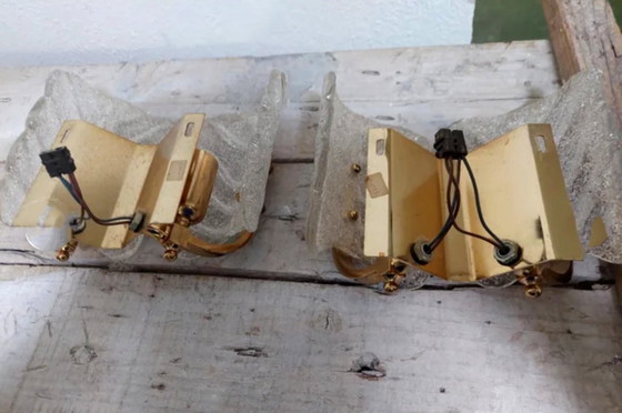 Image 1 of Zeldzaam paar "Leaves" kunstglazen wandlampen van Carl Fagerlund voor Orrefors - Zweden, jaren 1960-1970