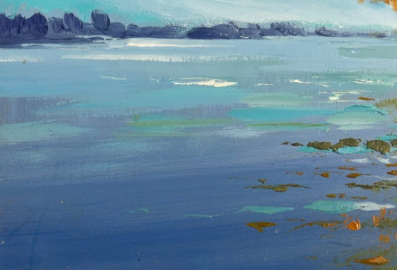 Image 1 of Original Oil Painting Coastal River Landscape Between water and trees