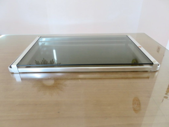 Image 1 of Sehr großes Tablett, MB Italia für Roche Bobois, Aluminium und Rauchglas, 1970