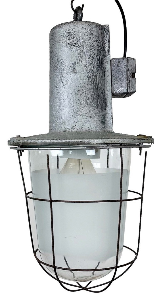 Image 1 of Large Industrial Cast Aluminium Cage Pendant Light , 1960s