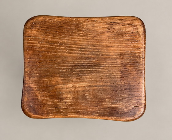 French Rustic Sculptural Wooden Stool, Primitive Wabi-Sabi Furniture, Brown (photo 4 of 6)