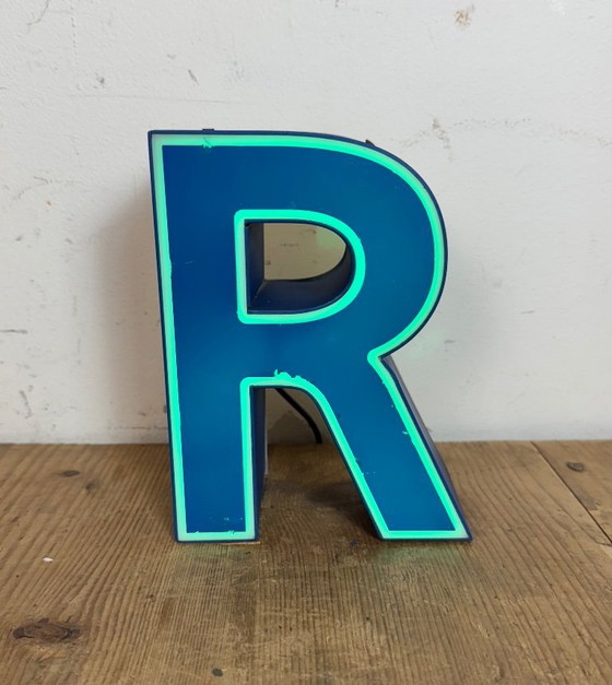 Image 1 of Vintage Blue Plastic Illuminated Letter R, 1970s
