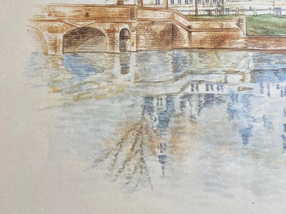 Image 1 of Mixed media, pencil, watercolor, Chambord Castle, art, France, painting, framed