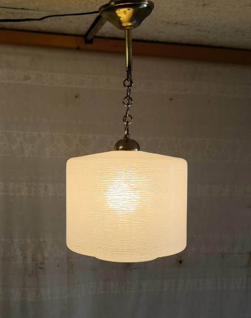 Suspension Vintage en Laiton et Verre - Mid. XXeme – hanglampen, Glass