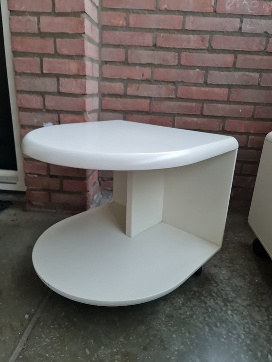 Image 1 of Space Age tables side tables made of wood with wheels