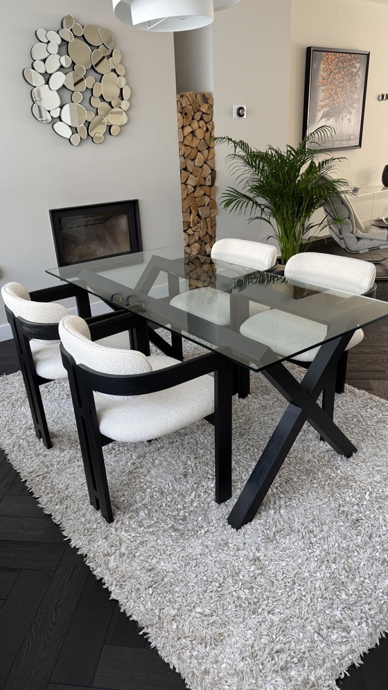 Habitat Glass Dining Table — Black Sculptural X-Base, 160cm – Wool (photo 3 of 5)