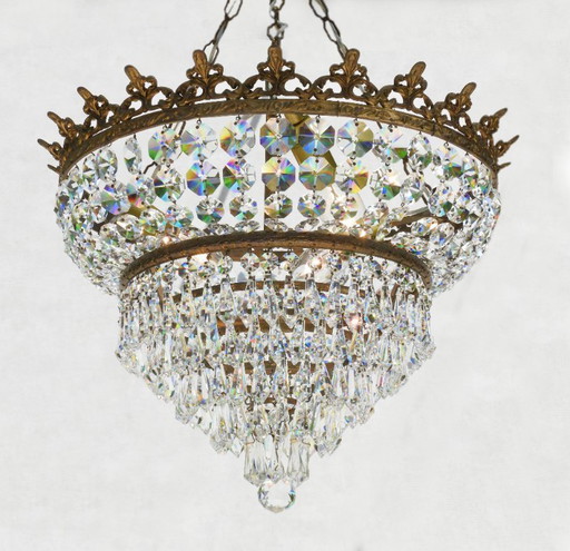 French Tiered Crown Waterfall Crystal Chandelier C1930
