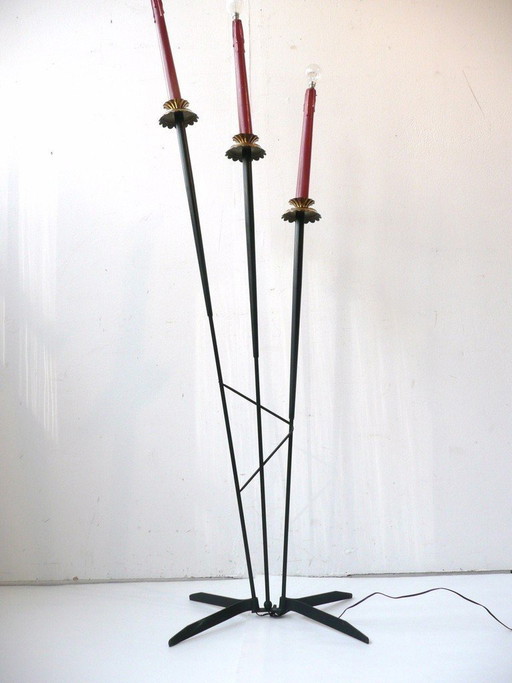Vintage staande lamp met kaars uit de jaren 50, in mid-century modern design.