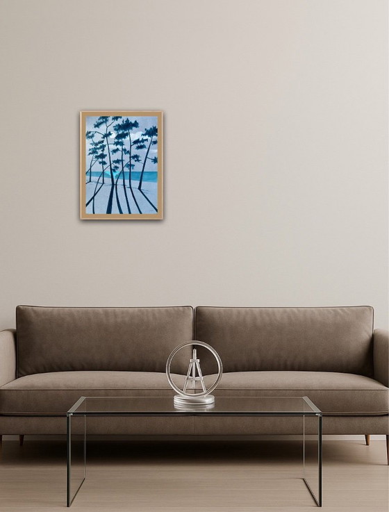 Image 1 of Blauwe Oost-Indische inkt op 250g getint papier.  Formaat 40x30cm.