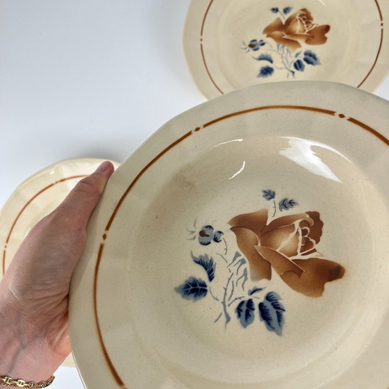 Set van 6 Sarreguemines soepborden met bloemmotief, eerste helft van de 20e eeuw. – Servies, Ceramic (photo 14 of 14)