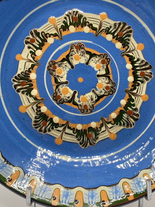 Handgefertigte Wandkeramik – Konzentrisches polychromes Design auf blauem Hintergrund 1960/1970 – servies (photo 2 of 3)