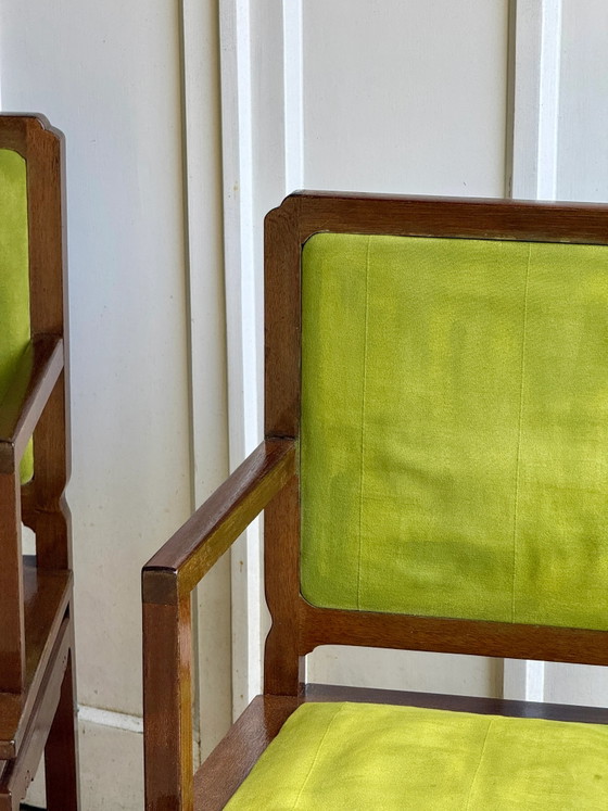 Coppia di poltrone in legno esotico e tessuto verde lime (foto 8 di 14)