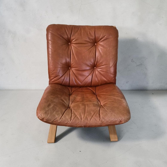 Image 1 of 3x Fauteuils Siesta en cuir design milieu du siècle, style cantilever, Sigmar Relling, Westnofa, années 1970