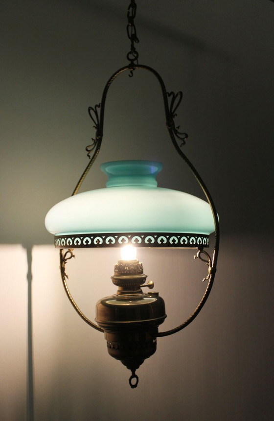 Image 1 of Opaline chandelier, L&B, Belgium, late 19th century.