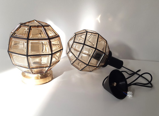 Image 1 of Glashütte Limburg plafondlamp, amberkleurige glazen brutalist hanglamp