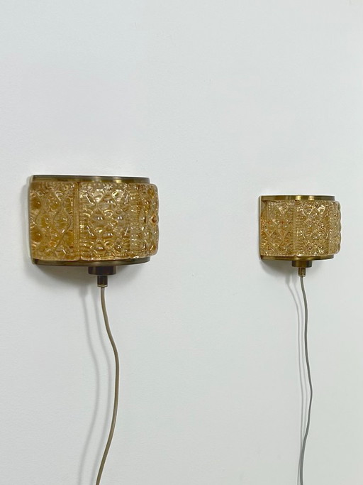 Paire d’appliques vintage, verre Murano et laiton, Suède, 1960