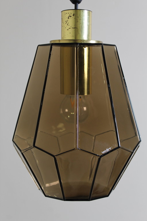 Vintage Smoked Glass Pendant Lamp, Ceiling Lamp Glashütte Limburg