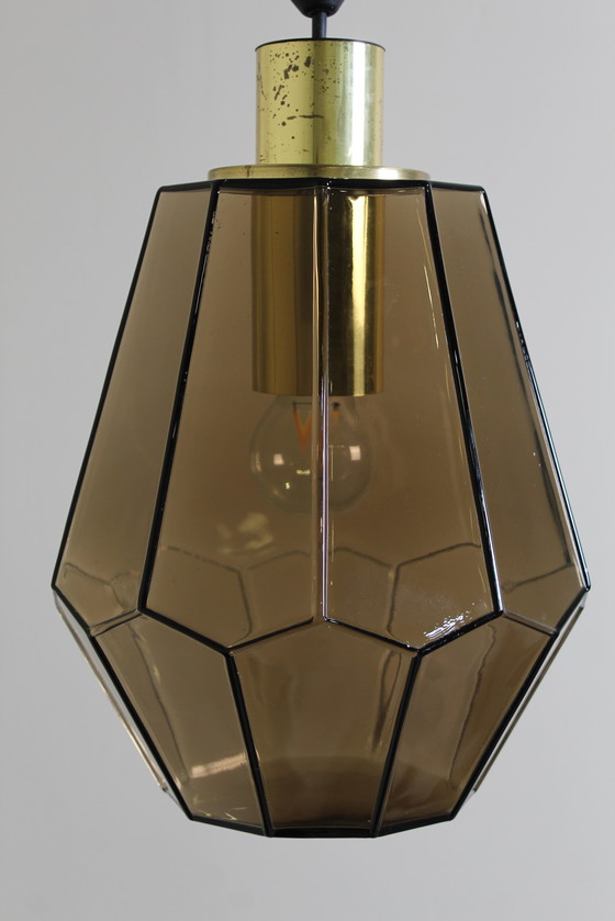 Image 1 of Vintage Rookglas Hanglamp, Plafondlamp Glashütte Limburg