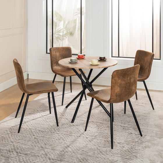 Image 1 of 4x Urban Meuble Manger Chaises Vintage Marron Suède Pied Noir