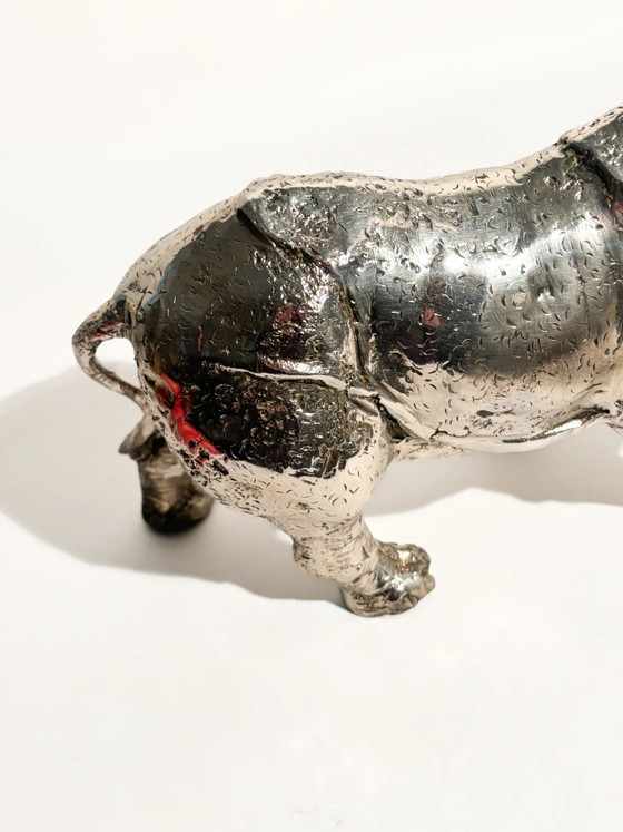 80s Silver-plated Metal Rhinoceros Sculpture (photo 12 of 12)