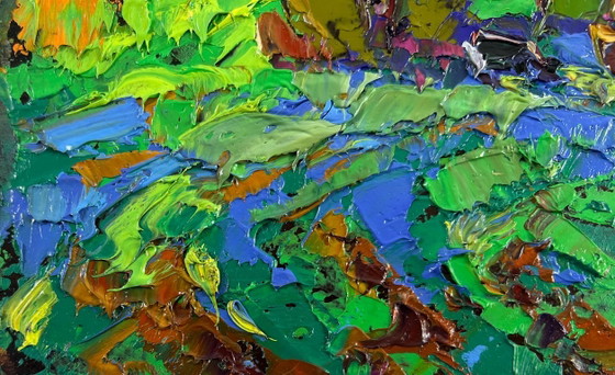 Image 1 of Original Oil Painting Summer Field Landscape The sky is preparing lightning