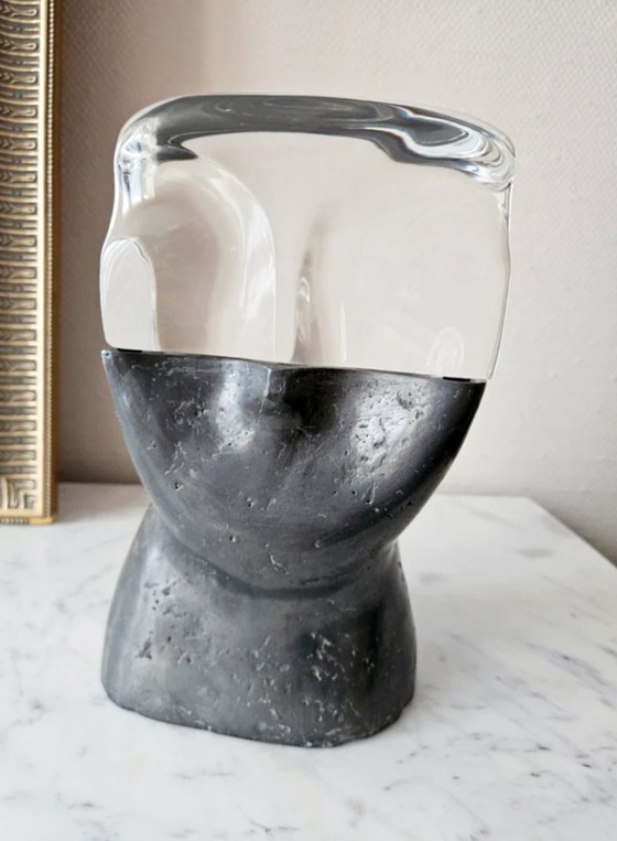 Image 1 of Sculpture Anthropomorphe Monumentale Visage Hybride Cristal Massif Métal Brut 11kg Design Moderniste Brutaliste 2de Moitié XXe