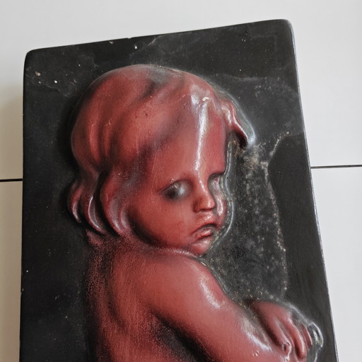 Vintage surrealistisch wandreliëf | Griezelige cherubijn | Outsiderkunst | Gotische decoratie