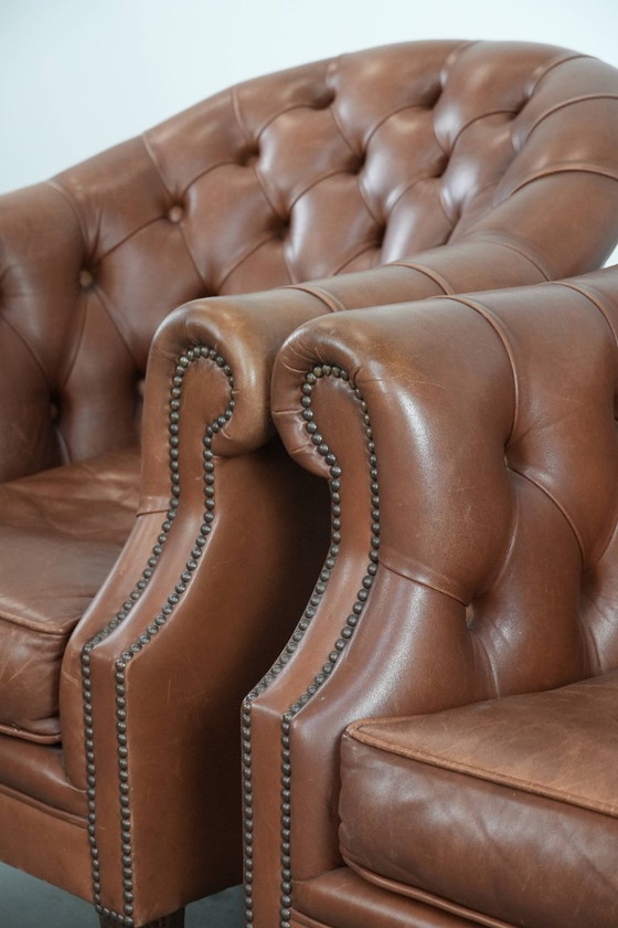 Image 1 of 2 poltrone Chesterfield color cognac in pelle di mucca in stile inglese