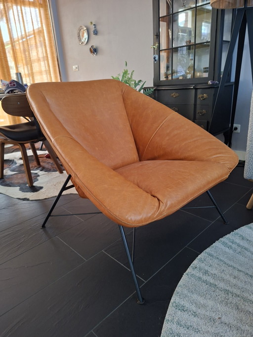 Jess Design Loungestoel – stoelen fauteuils, Leather, Metal
