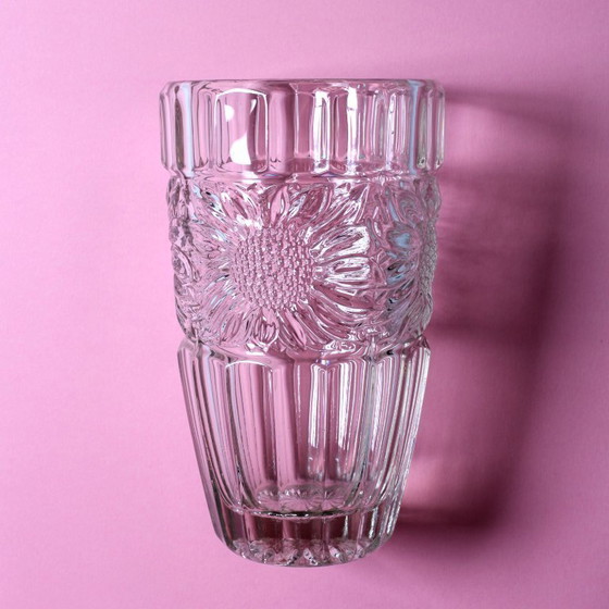 Image 1 of Large Vintage Sunflower Glass Vase: Bohemia Glass, Czech Republic, 1960s