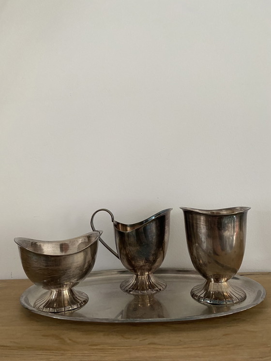 Image 1 of Zwaar verzilverde vintage Douwe Egberts suiker en melk set