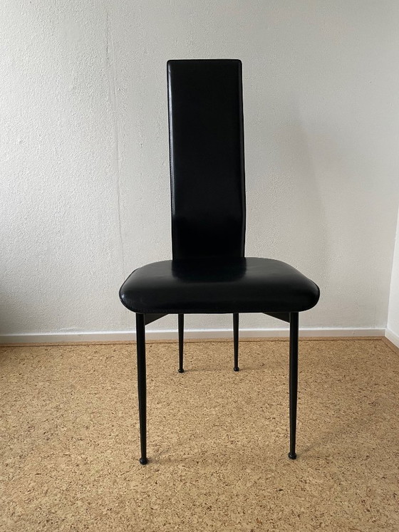 Image 1 of 2x vintage black leather Fasem S44 dining chairs
