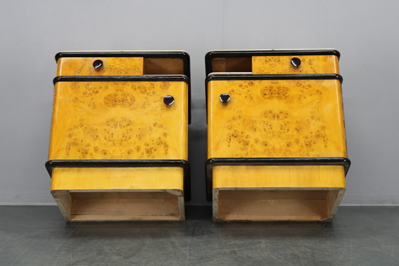 Image 1 of 1950s Pair of Bedside Tables/Nightstands in Birch Finish, Czechoslovakia