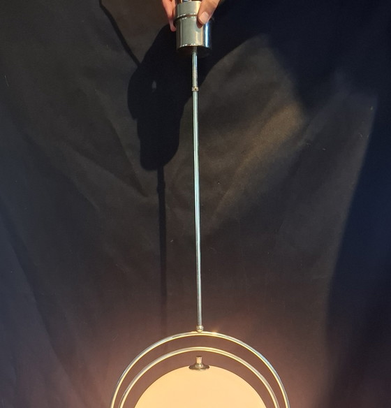 Rare large Space Age pendant lamp Goffredo Reggiani – Reggiani Illuminazione, Chrome, Brass (photo 2 of 14)