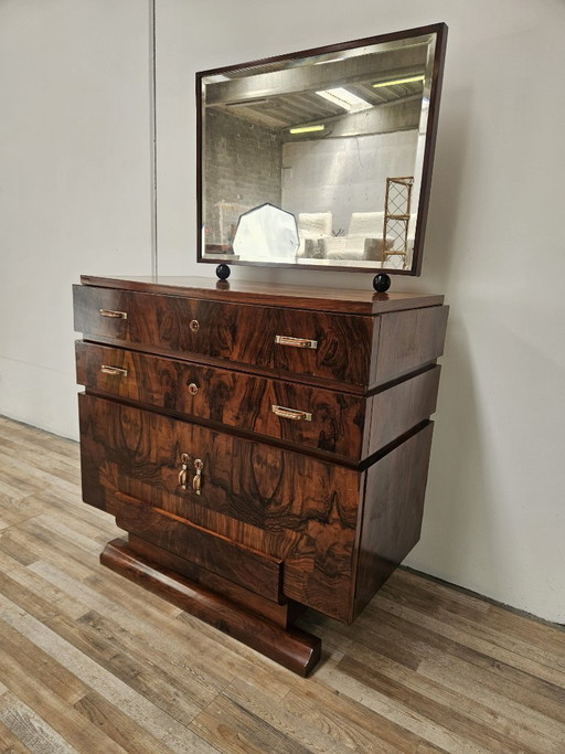 Exclusive 1940s Art Decò sideboard in walnut burl with mirror