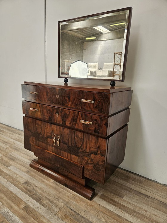 Image 1 of Exclusive 1940s Art Decò sideboard in walnut burl with mirror