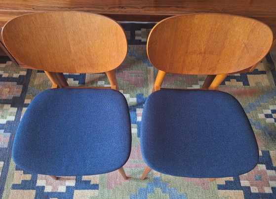 Pair of Teak Dining Chairs with Navy Blue Covers, Denmark 1960s – Textile, Wood (photo 6 of 7)