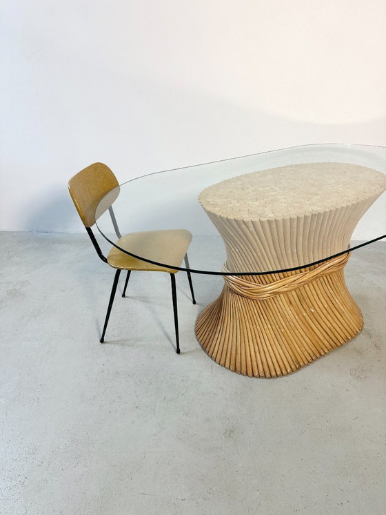 Image 1 of McGuire-Esstisch „Sheaf of Wheat“ aus Rattan und Glas aus den 1970er Jahren