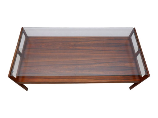 Rosewood coffee table with glass top, 1970s