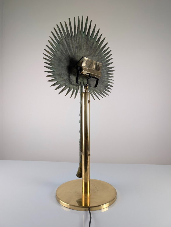 Monumental Valenti Fan Palm Bronze and Brass Table Lamp, 1970s (photo 9 of 20)