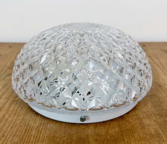 Lampada da parete o plafoniera in vetro vintage, anni '70, Plafoniere, Metallo, Trasparente (foto 3 di 14)