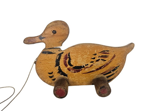 Image 1 of Pièce de musée - Jouet - Canard à bascule / jouet à tirer - Bois - Années 1930