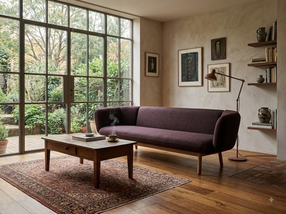 Artifort Bras Three-Seater Sofa Newly Upholstered Aubergine Purple – 3-5 seaters, Textile, Wood (photo 5 of 6)