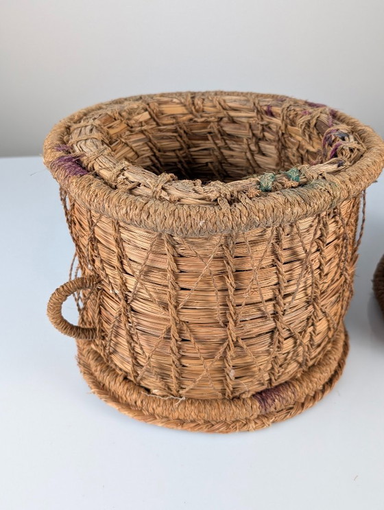 Image 1 of Coppia rustica di cestini andalusi in sparto intrecciato, anni '60