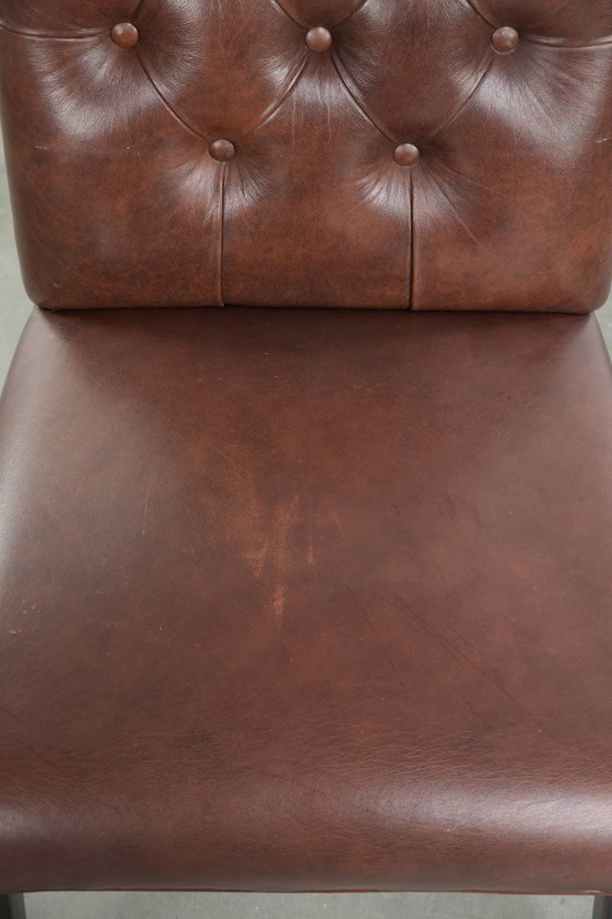 Image 1 of 6x fine cognac-colored cowhide Chesterfield dining chairs in English style