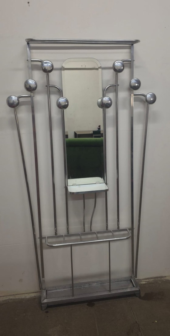 Image 1 of Appendiabiti da ingresso in alluminio stile Art Déco francese con specchio smussato