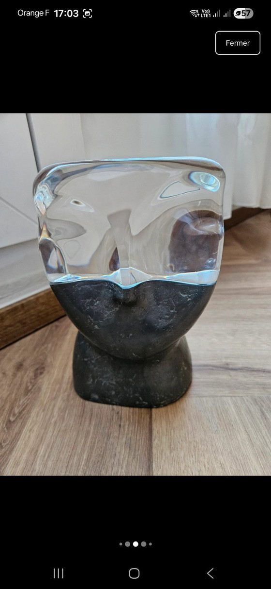 Image 1 of Monumental anthropomorphic sculpture, hybrid face in solid crystal and raw metal, 11 kg